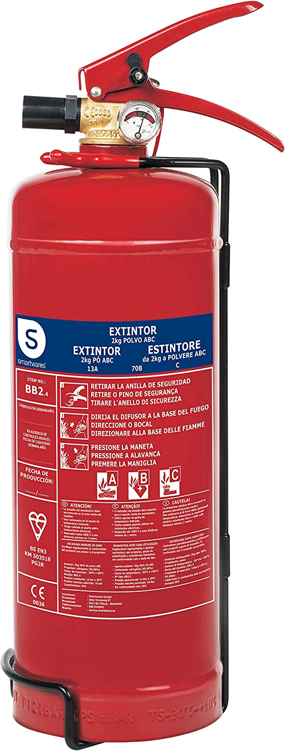 Extintor de Polvo Seco Smartwares 2 KG con resistencia al fuego ABC